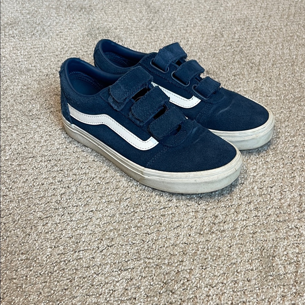 Velcro Vans- Women’s Navy Sneakers with White Stripes - Picture 3 of 5